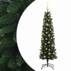 vidaXL Artificial Slim Christmas Tree with Bauble 120 cm 150 LEDs