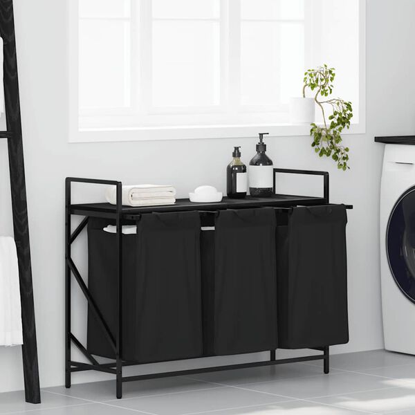 vidaXL Laundry Basket 3 Compartments with Shelf Black Oak