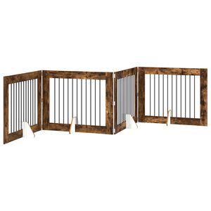vidaXL Foldable Dog Gate with Stands 4 pcs Smoked Oak 401 cm
