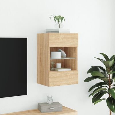 vidaXL TV Wall Cabinet with LED Lights Sonoma Oak 40x30x60.5 cm