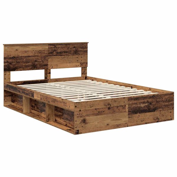 vidaXL Bed Frame with Headboard Old Wood 140 x 190 cm Solid Pine Wood