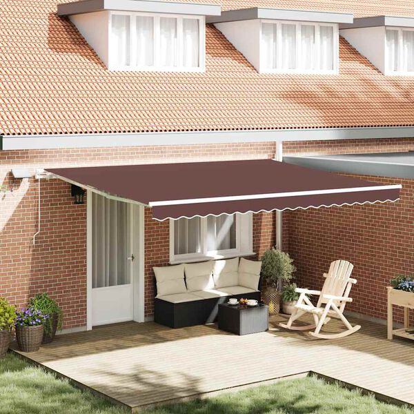 vidaXL Manual Retractable Awning with LED Brown 450x300 cm