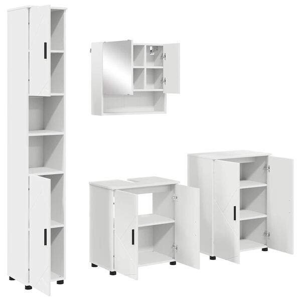 vidaXL Bathroom Furniture Set 4 pcs White Engineered wood & Metal