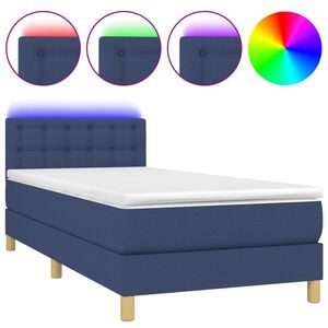 vidaXL Box Spring Bed with Mattress&LED Blue 80x200cm Fabric