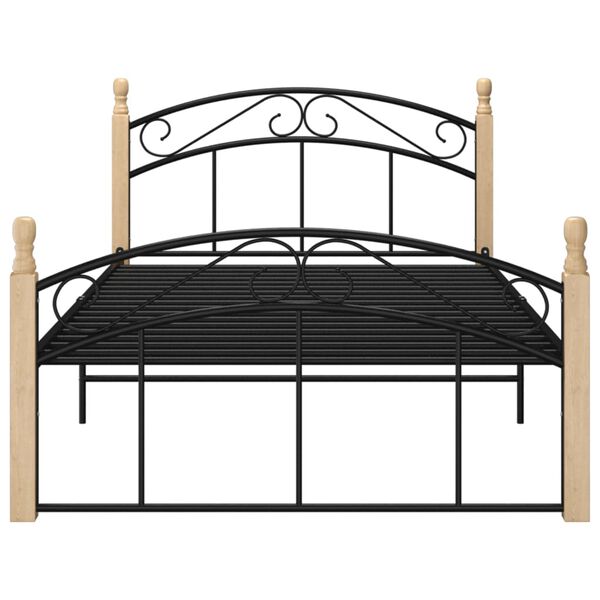 vidaXL Bed Frame without Mattress Black Metal&Solid Oak Wood 120x200 cm