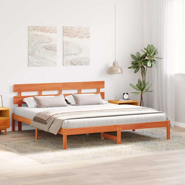 vidaXL Bed Frame with Headboard Brown 180 x 200 cm Solid Pine wood