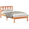 vidaXL Bed Frame with Headboard Wax Brown 90 x 200 cm Solid Pine Wood