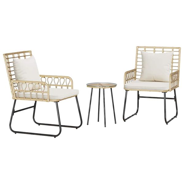 vidaXL Garden Dining Set 3 pcs Brown and Cream Poly rattan, steel