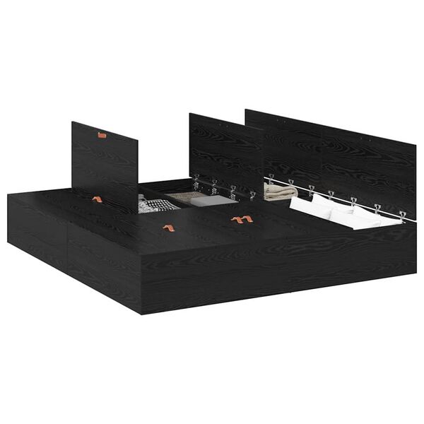 vidaXL Storage Bed Frame Black Oak 200 x 200 cm Engineered Wood