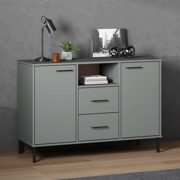 vidaXL Sideboard with Metal Legs Grey 113x40x77 cm Solid Wood OSLO