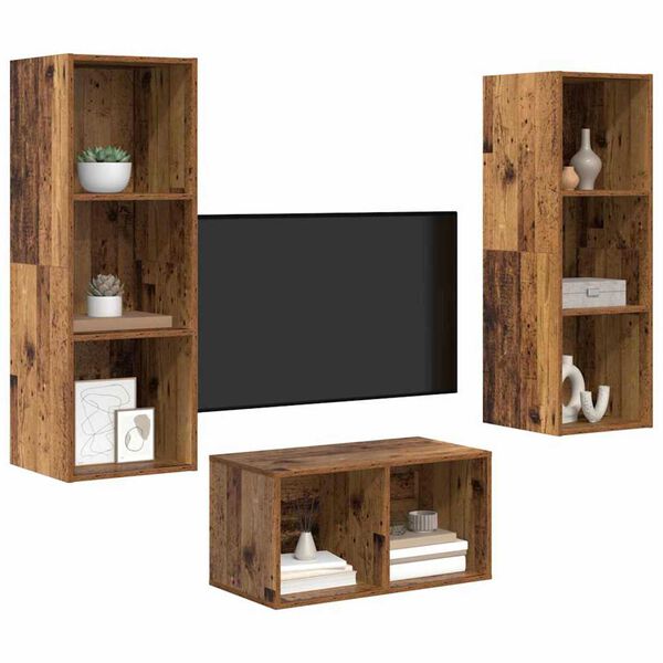 vidaXL TV Cabinet Set Old Wood 37 x 37 x 107 cm Engineered Wood