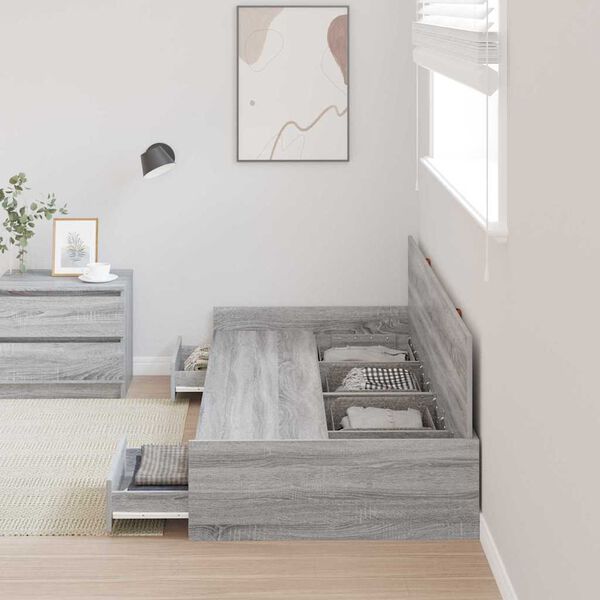 vidaXL Bed Frame with Drawer Grey Sonoma 100 x 200 cm Engineered Wood