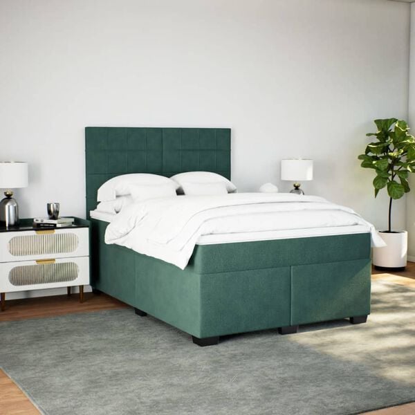 vidaXL Box Spring Bed with Mattress Dark Green 140x190 cm Velvet
