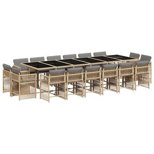 vidaXL 17 Piece Garden Dining Set with Cushions Mix Beige Poly Rattan