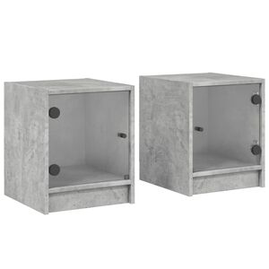 vidaXL Bedside Cabinets with Glass Doors 2 pcs Concrete Grey 35x37x42 cm