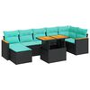 vidaXL 7 Piece Garden Sofa Set with Cushions Black Poly Rattan Acacia