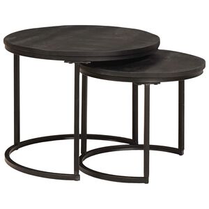vidaXL Nesting Coffee Tables 2 pcs Black Solid Mango Wood and Steel