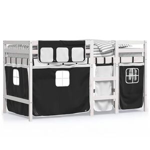 vidaXL Kids' Loft Bed with Curtains without Mattress White&Black 90x190 cm Single