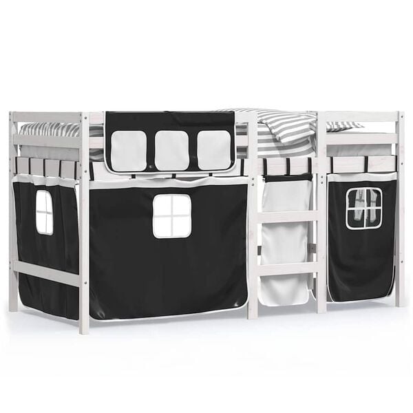 vidaXL Kids' Loft Bed with Curtains without Mattress White&Black 90x190 cm Single