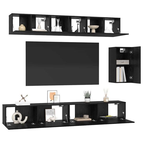 vidaXL TV Cabinet Set with Drawer 6 pcs Black Oak Engineered Wood