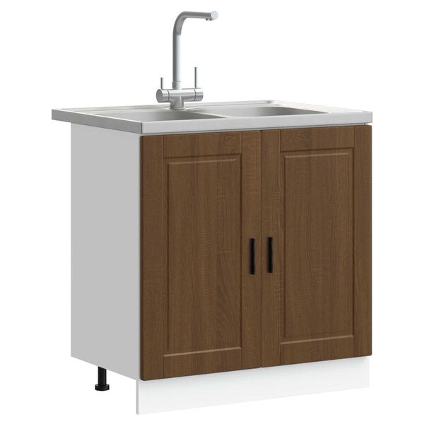 vidaXL Sink Base Cabinet with Door Porto 2 pcs Brown 80 x 46 x 84.5 cm