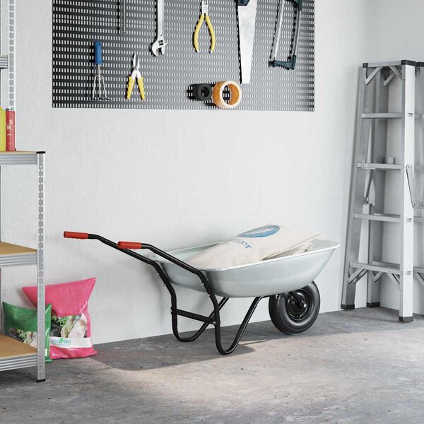 vidaXL Wheelbarrow Silver and Black 133 x 62.5 x 58 cm Steel