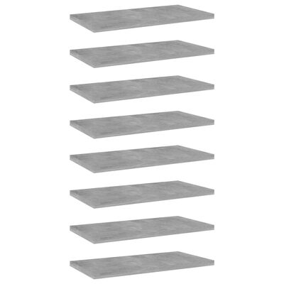vidaXL Bookshelf Boards 8 pcs Concrete Grey 40x20x1.5 cm Engineered Wood