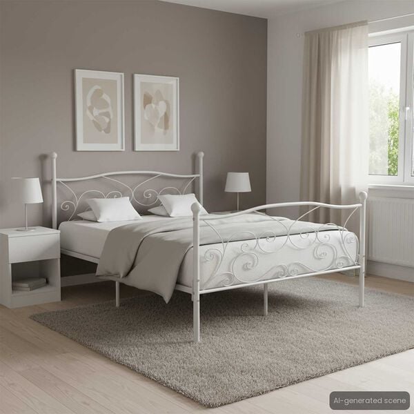 vidaXL Bed Frame without Mattress with Slatted Base White Metal 160x200 cm