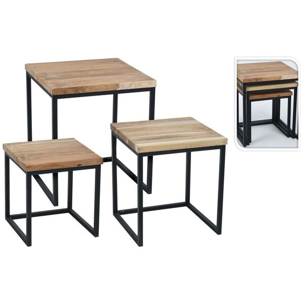 H&S Collection Side Table Set 3 pcs Teak
