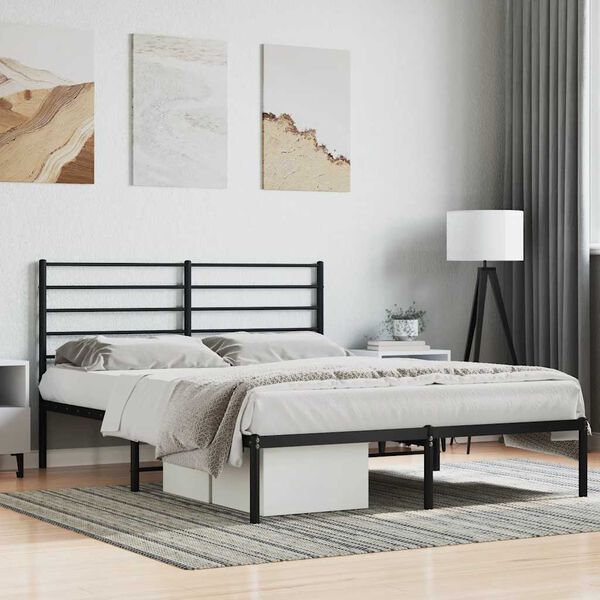 vidaXL Metal Bed Frame without Mattress with Headboard Black 120x190cm