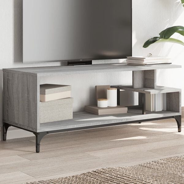 vidaXL TV Cabinet Grey Sonoma 102x40x41 cm Engineered Wood and Powder-coated Steel