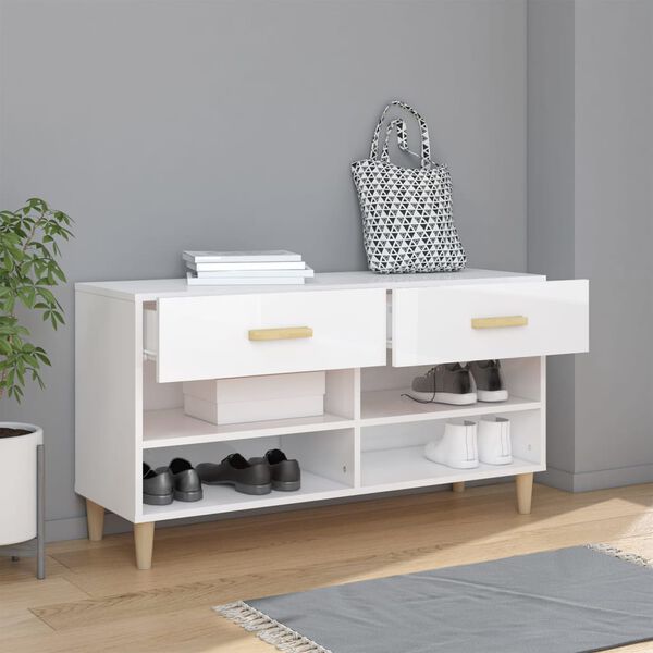 vidaXL Shoe Cabinet High Gloss White 102x35x55 cm Engineered Wood