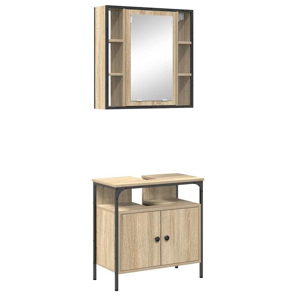 vidaXL Bathroom Furniture Set with Shelf 2 pcs Brown Engineered wood