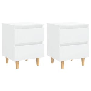 vidaXL Bed Cabinet | Set of 2 | Glossy White | Engineered Wood, Solid Pinewood