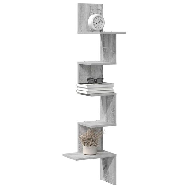 vidaXL Wall Corner Shelf Grey Sonoma 32x32x127,5 cm Engineered Wood