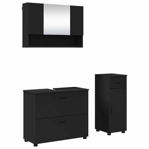 vidaXL Bathroom Furniture Set 3 pcs Black Engineered Wood and Metal