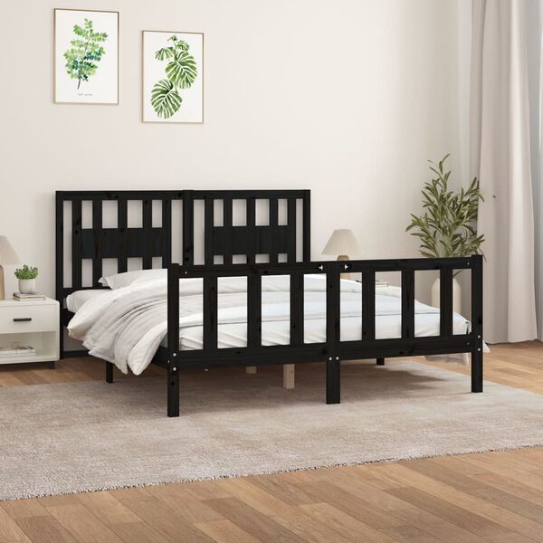 vidaXL Bed Frame without Mattress Black Solid Wood Pine King Size