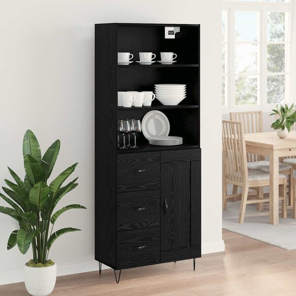 vidaXL Highboard with Drawer 2 pcs Black Oak Engineered Wood