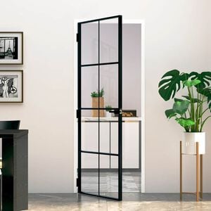 vidaXL Interior Door Black 76x201,5 cm Tempered Glass&Aluminium Slim