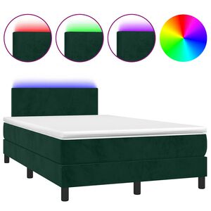 vidaXL Box Spring Bed with Mattress&LED Dark Green 120x200cm Velvet