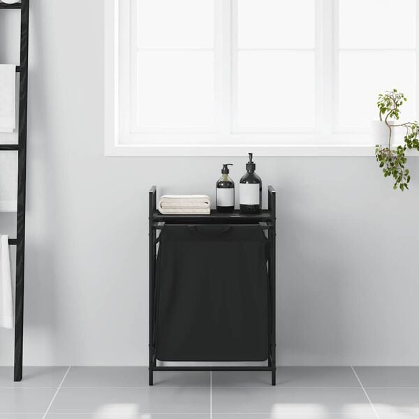 vidaXL Laundry Basket 1 Compartment with Shelf Black Oak