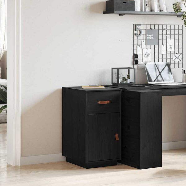 vidaXL Desk Cabinet Black 40x50x75 cm Solid Wood Pine