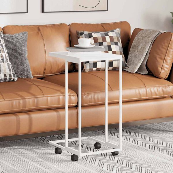 vidaXL Side Table with Wheels White 40x30x63.5 cm Engineered Wood