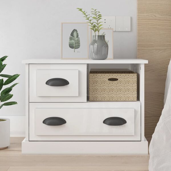 vidaXL Bedside Cabinet High Gloss White 60x39x45 cm