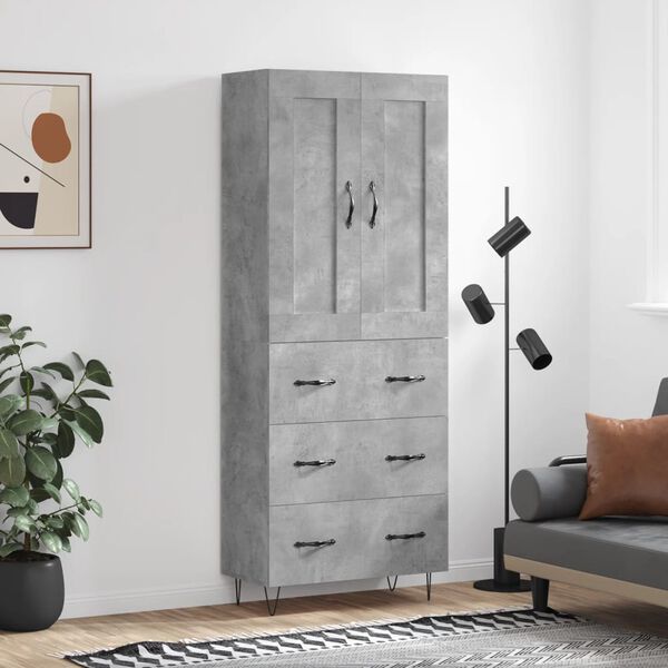vidaXL Highboard Concrete Grey 69.5x34x180 cm Engineered Wood