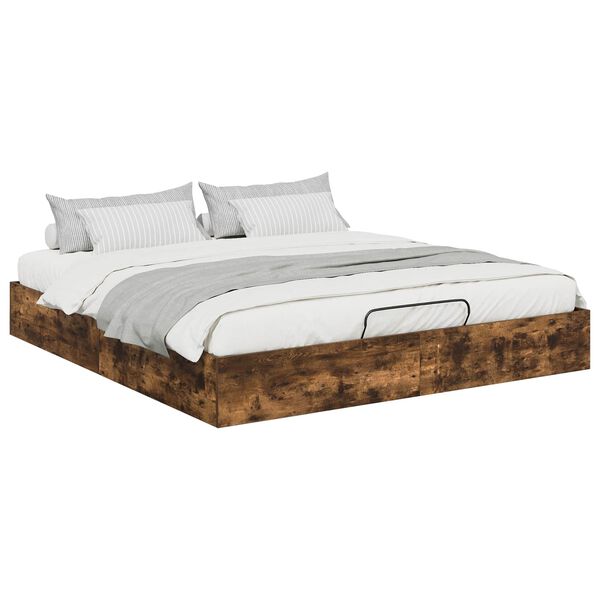 vidaXL Ottoman Bed Frame Smoked Oak 203 x 160 x 25 cm Engineered Wood