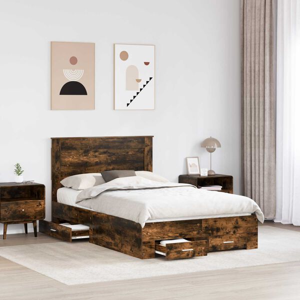 vidaXL Bed Frame with Drawer with Headboard Manual Engineered Wood