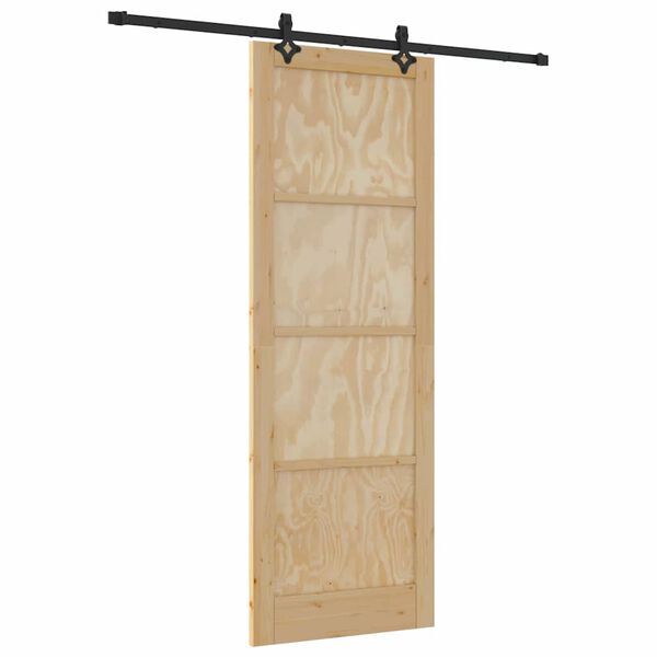 vidaXL Sliding Door Natural and Black 83 x 232 cm Solid Pine Wood