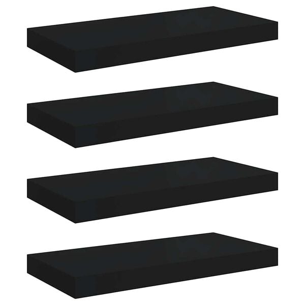 vidaXL Floating Wall Shelves 4 pcs Black 50x23x3.8 cm MDF