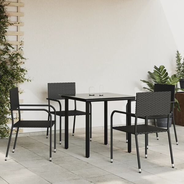 vidaXL 5 Piece Garden Dining Set Black Poly Rattan and Steel